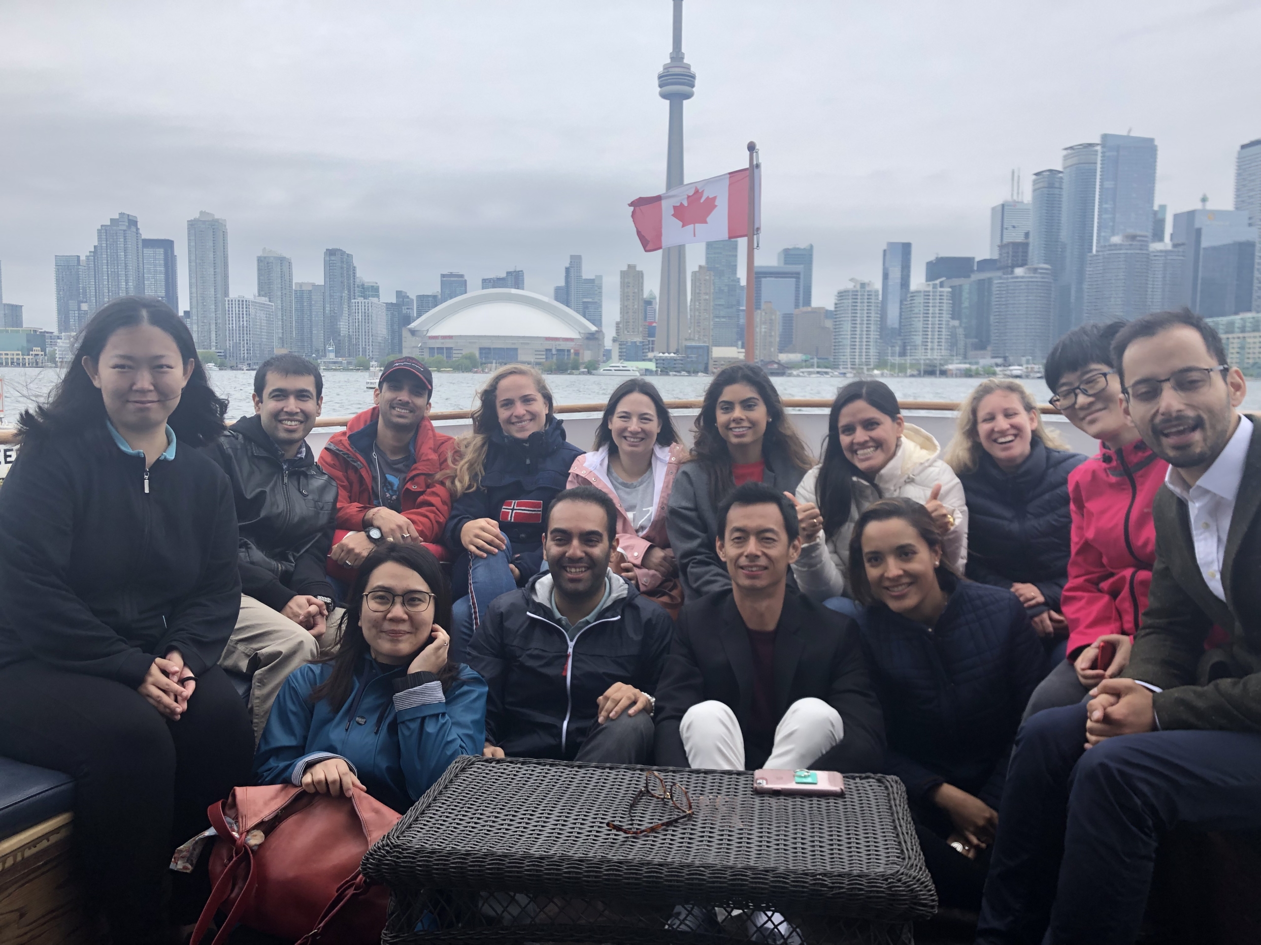 Group photo of students on a boat cruise in Toronto