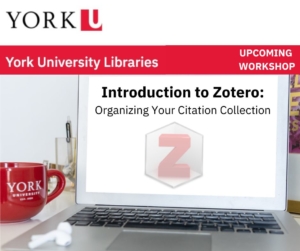 computer screen with Zotero workshop logo and words Introduction to Zotero Workshop